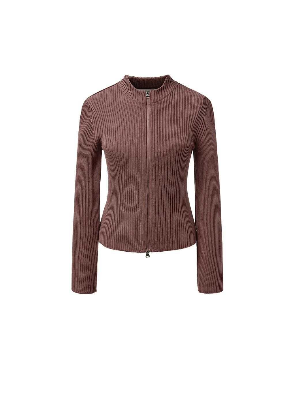 AMOMENT "ribbed mock neck cardigan" (brown)