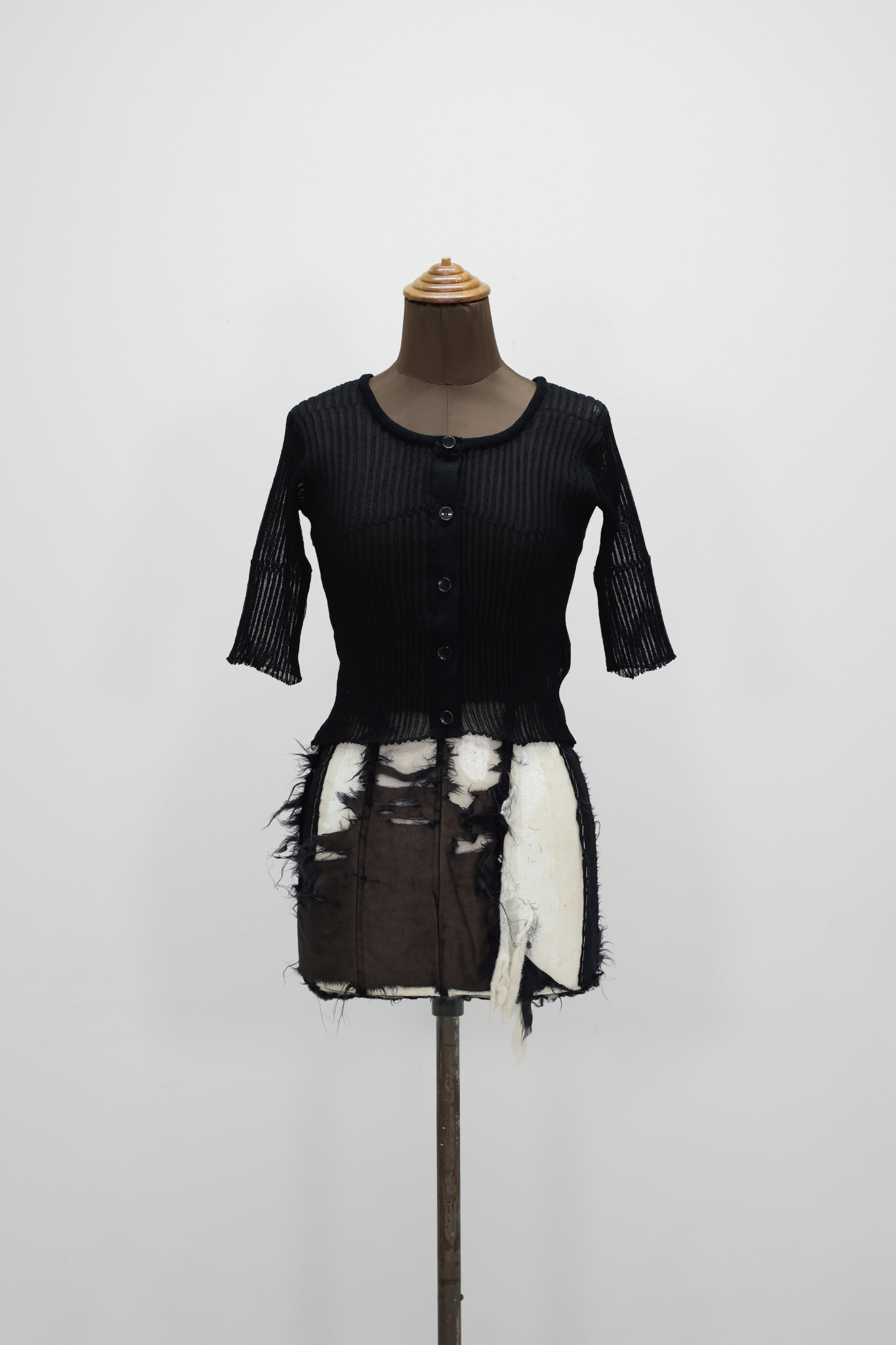 NEPLA "2way cardigan sheer rib knit" (black)