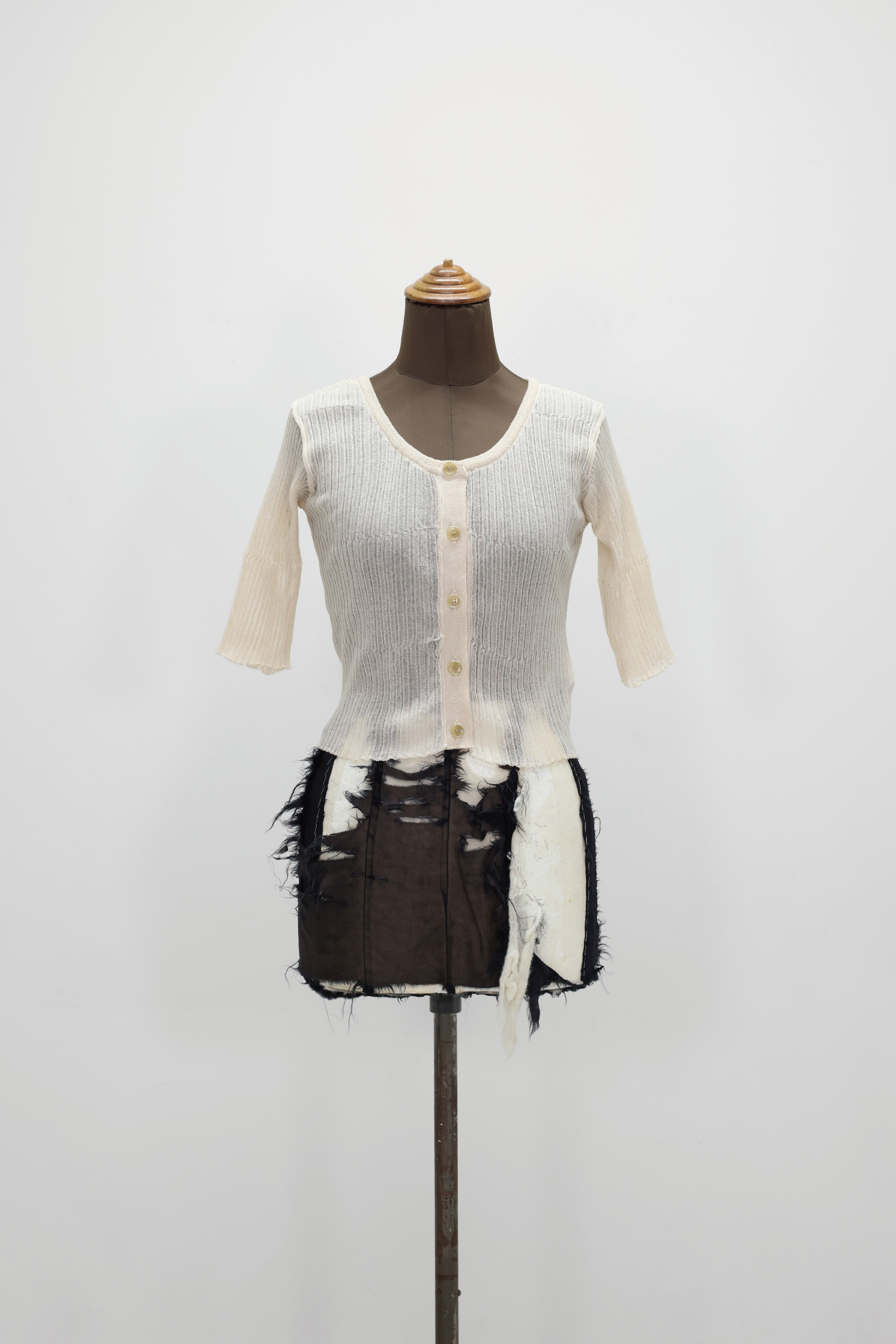 NEPLA "2way cardigan sheer rib knit" (beige)