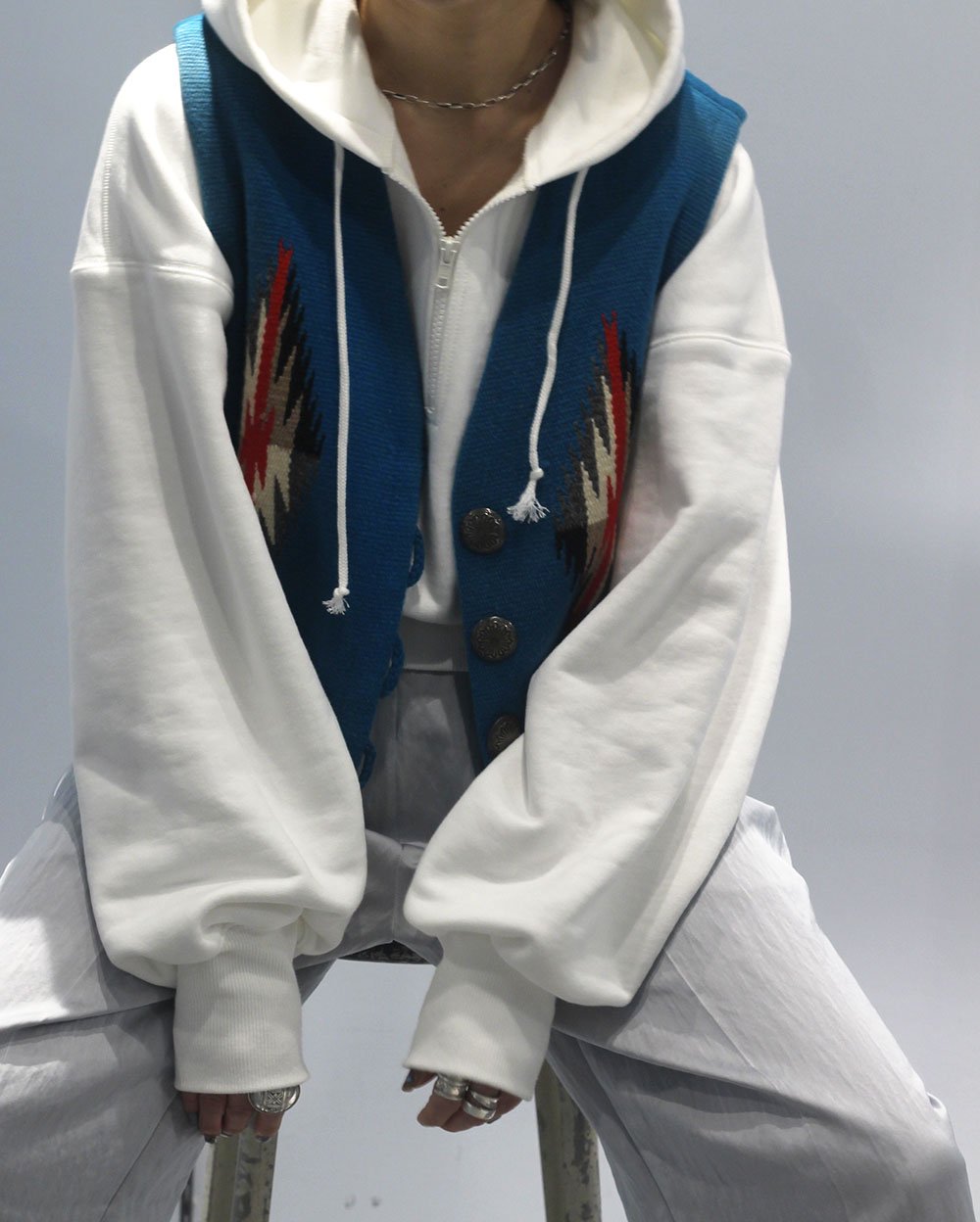 LILLT “French terry half zip short hoodie(white)”　