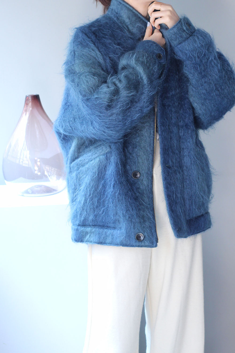 ERiKO KATORi "flow dye kidmohair harrington jacket" (blue)